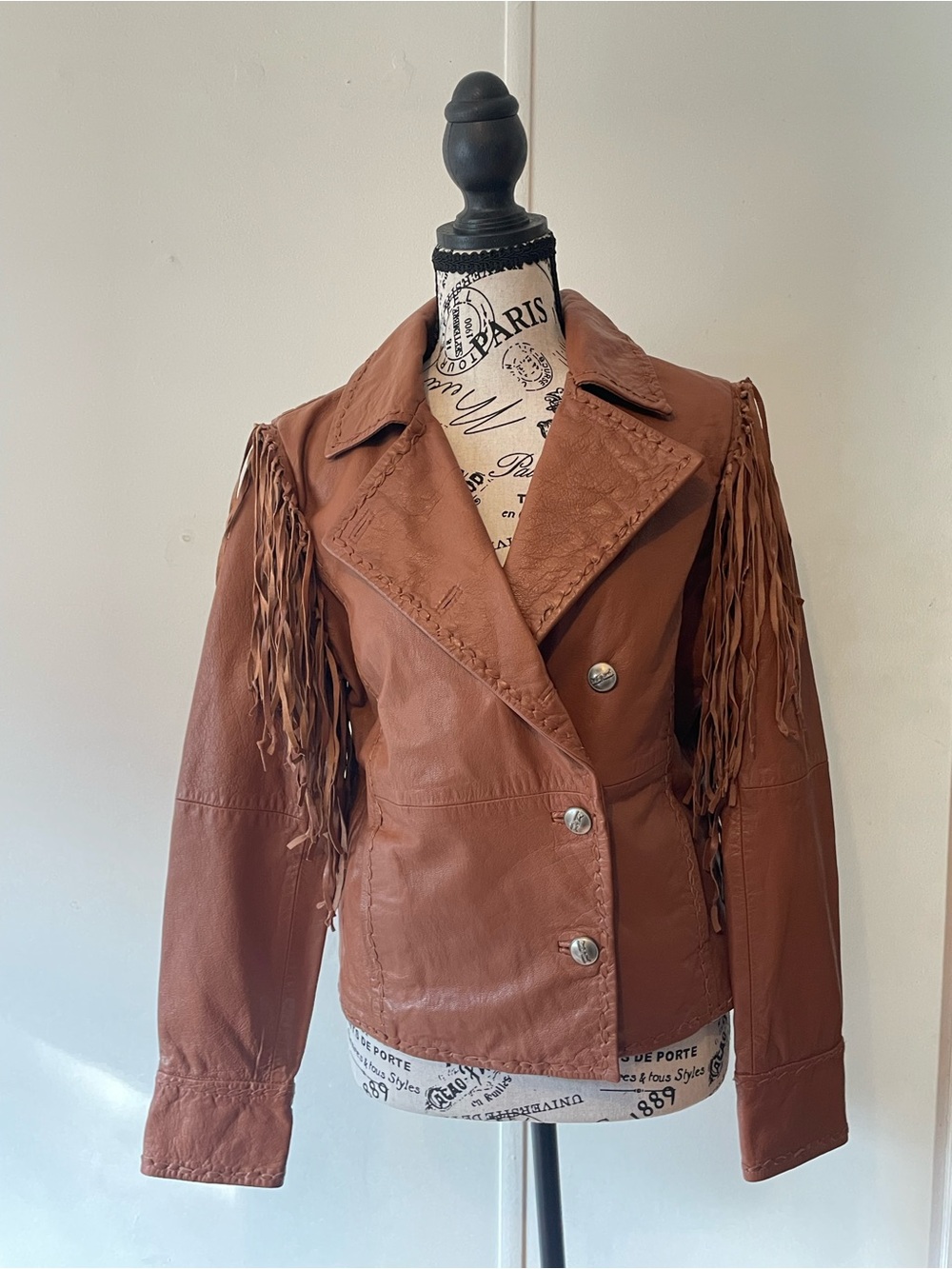 Levi’s 100% Goat Leather Fringe Jacket S/P NWT Western Moto Brown